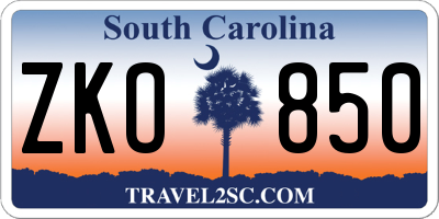 SC license plate ZKO850