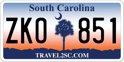 SC license plate ZKO851
