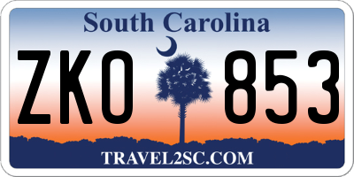 SC license plate ZKO853