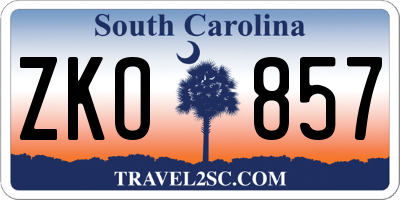 SC license plate ZKO857