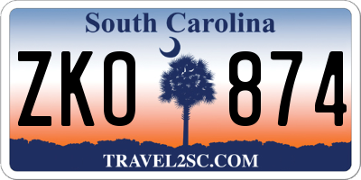 SC license plate ZKO874