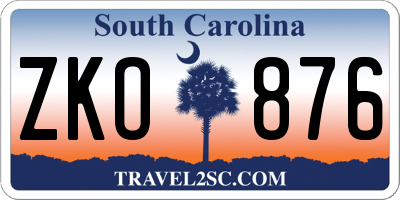SC license plate ZKO876
