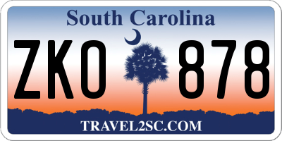 SC license plate ZKO878