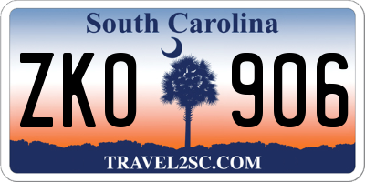 SC license plate ZKO906
