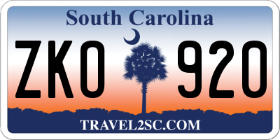 SC license plate ZKO920