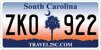 SC license plate ZKO922