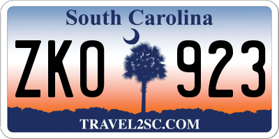 SC license plate ZKO923