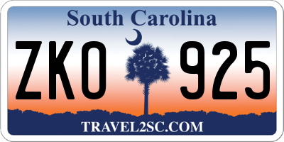SC license plate ZKO925
