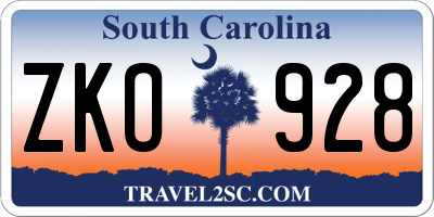 SC license plate ZKO928
