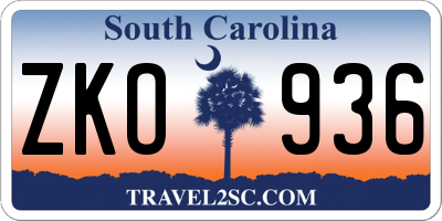 SC license plate ZKO936