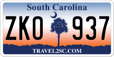 SC license plate ZKO937