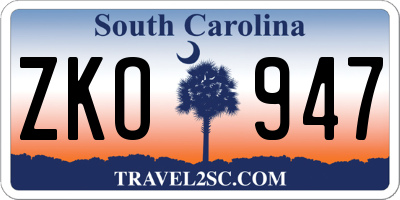 SC license plate ZKO947