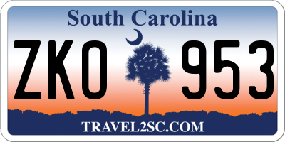 SC license plate ZKO953