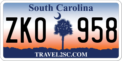 SC license plate ZKO958
