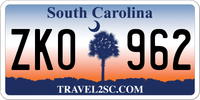 SC license plate ZKO962
