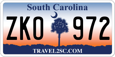 SC license plate ZKO972