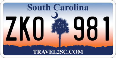 SC license plate ZKO981