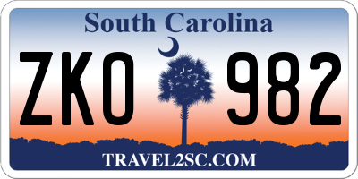 SC license plate ZKO982