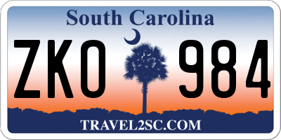 SC license plate ZKO984