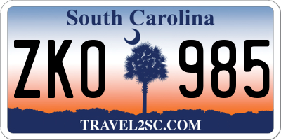 SC license plate ZKO985
