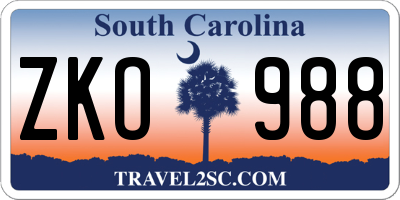 SC license plate ZKO988
