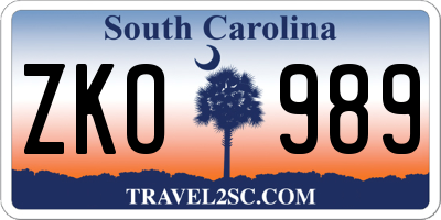 SC license plate ZKO989
