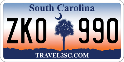 SC license plate ZKO990