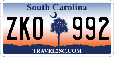 SC license plate ZKO992