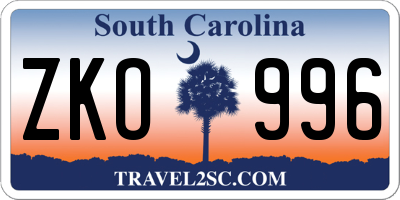 SC license plate ZKO996