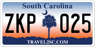 SC license plate ZKP025