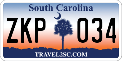 SC license plate ZKP034