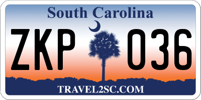 SC license plate ZKP036