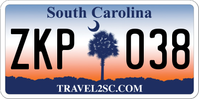 SC license plate ZKP038