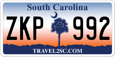 SC license plate ZKP992