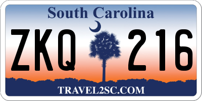 SC license plate ZKQ216