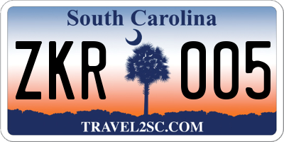 SC license plate ZKR005