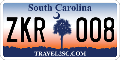 SC license plate ZKR008
