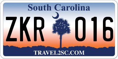 SC license plate ZKR016