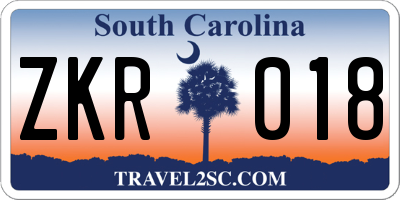 SC license plate ZKR018