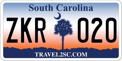 SC license plate ZKR020