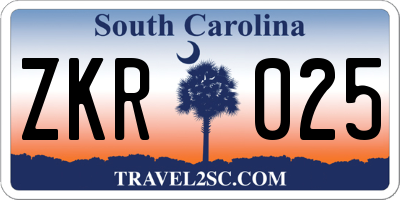 SC license plate ZKR025