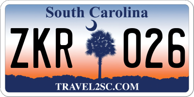 SC license plate ZKR026