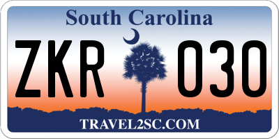 SC license plate ZKR030