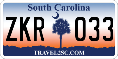 SC license plate ZKR033