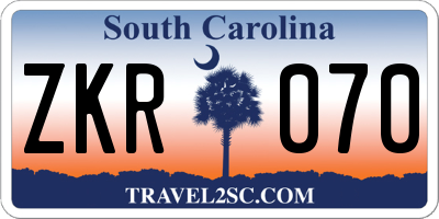 SC license plate ZKR070