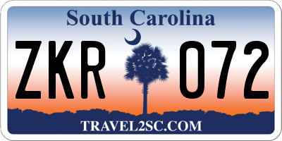 SC license plate ZKR072