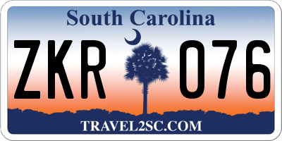 SC license plate ZKR076