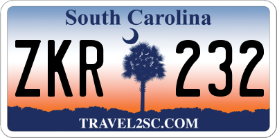 SC license plate ZKR232