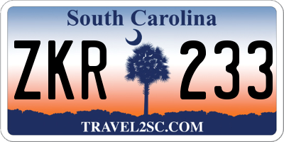 SC license plate ZKR233