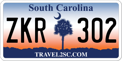 SC license plate ZKR302